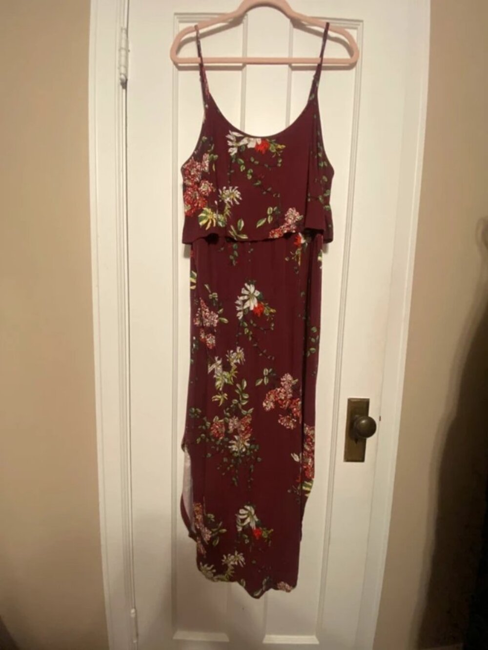Women’s lilbetter size xl burgundy high slit maxi dress floral